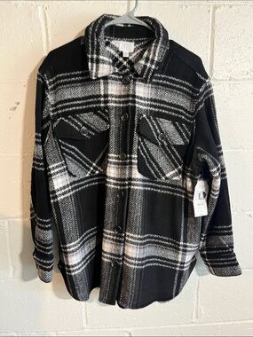 Time & Tru Plaid Button-Front Flannel Shacket- Large